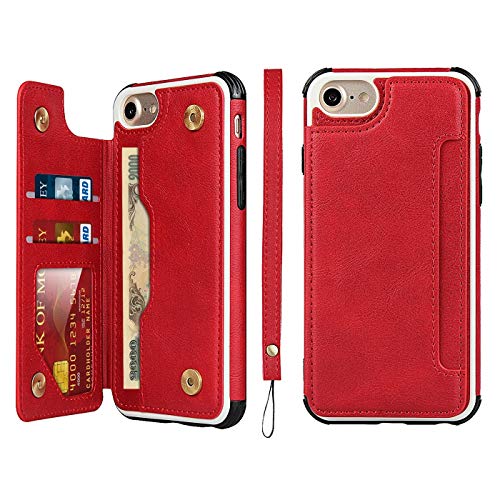 Étui portefeuille iPhone SE 2022 2020 et iPhone 8 7 6s rouge avec porte-cartes