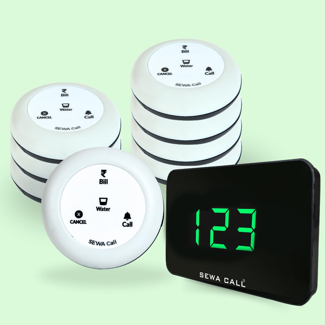 SEWACall Wireless Waiter Calling System,for Restaurant, Bars, cafes,Service Paging Bell System,Pack of 8 Multi Key Buttons and 1 Receiver-image-25