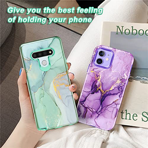 Lamcase Compatible With Lg Stylo 6 Case, Heavy Duty Full Body Shockproof Hybrid Hard Pc Soft Tpu Rubber Three Layer Rugged Drop Protection Phone Cover Cases For Lg Stylo 6 (2020), Green Marble #TOP6