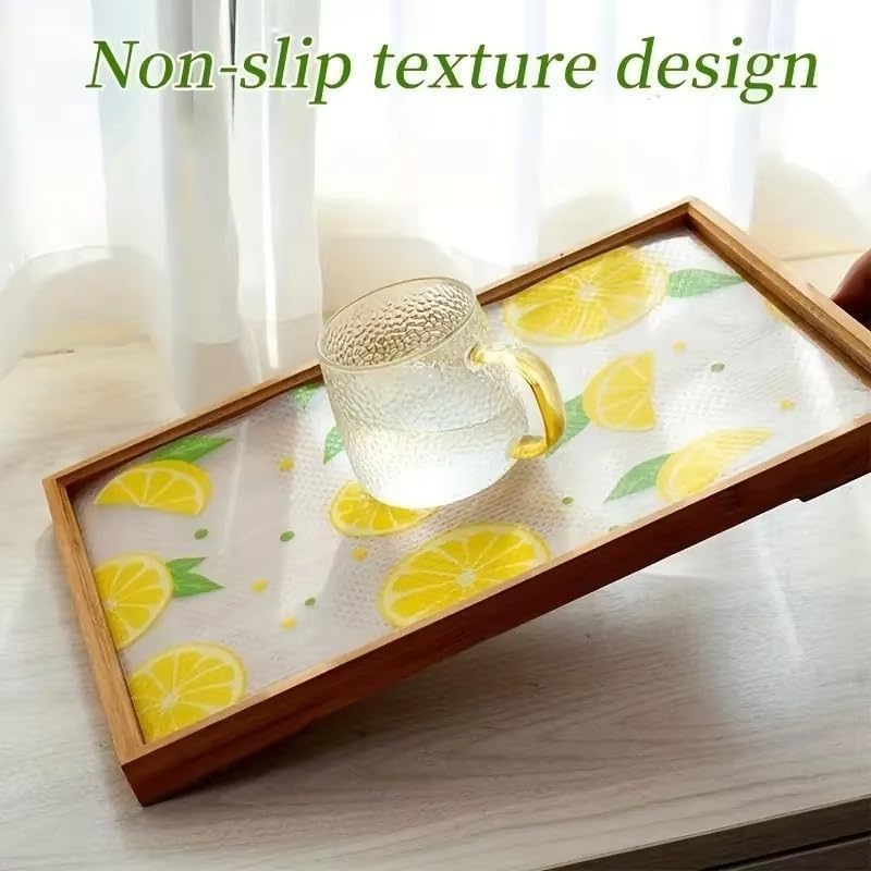 Image of EVA Fridge Shelf Liner Roll, Washable Drawer Mat Sheet, Cut-to-Size Cabinet & Refrigerator Shelf Protector, Food Contact Suitable Multipurpose Kitchen Table Liner Roll, 3 Meter (Lemon Lemon)