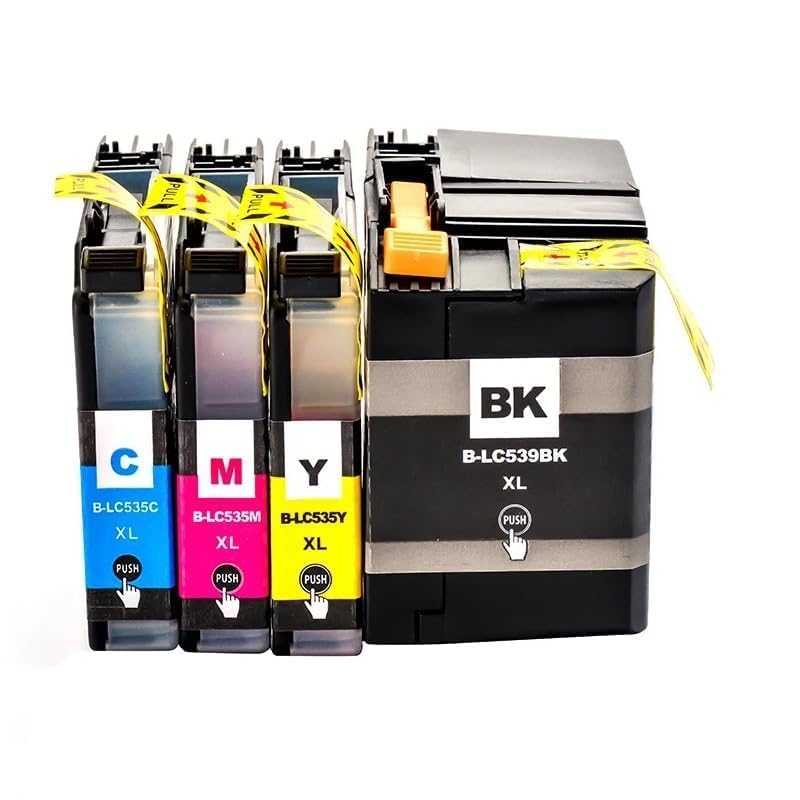Image of Compatible Ink Cartridges for Brother LC539BK XL & LC535C, LC535M, LC535Y XL, High Yield, 4-Pack (1 Black, Cyan, Magenta, Yellow) for DCP-J100 DCP-J105 MFC-J200 Printer