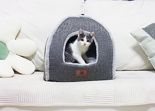 Image of Cat Bed for Indoor Cats - Cat Cave Bed Cat House Cat Tent with Removable Washable Cushioned Pillow, Soft and Self Warming Kitten beds,Cat Beds & Furniture （Large Grey）