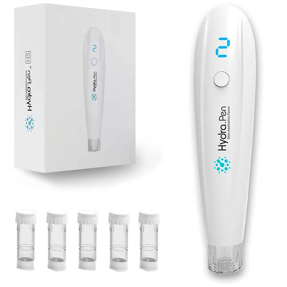 Pluma de Microagujas Eléctrica Hydra Pen H2 Dermapen Cuidado de la Piel Automático Aplicador de Suero Herramienta Antienvejecimiento con 5 Cartuchos de Agujas