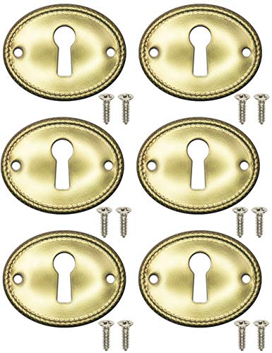 FUXXER 6x Antike Schlüssel-Schilder, Schloss-Rosetten, Vintage Messing Design, 37x29 mm, oval, gold
