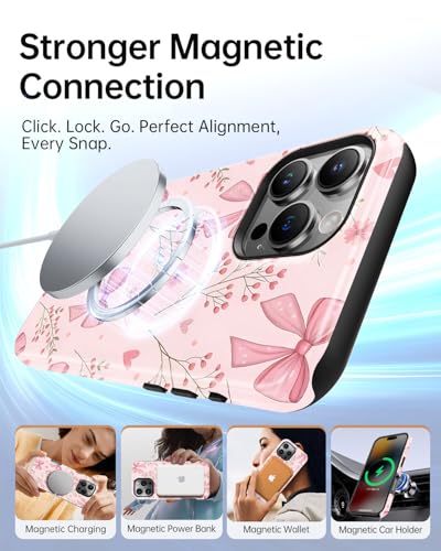 Coque iPhone 16 Pro Max antichoc silicone floral rose compatible MagSafe