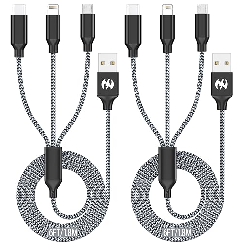 Xnewcable Multi Charging Cable 6ft 2Pack 3 in 1 Charger Cord, Multiple Rapid Nylon Braided Cable USB...