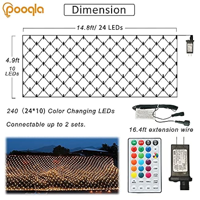 RGB Christmas Net Lights, Color Changing Outdoor LED Mesh Lights, 14.8x4.9 ft 240 LED Christmas Outdoor Net Light, Connectable Plug in Waterproof Tree Light Bushes Halloween Decor