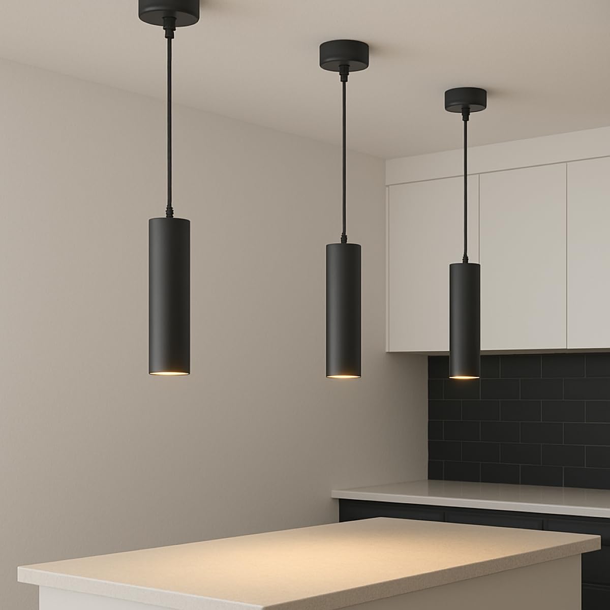 B&Q -  RuthCgc Black Suspended Cylinder Ceiling Light Kitchen Pendant Adjustable