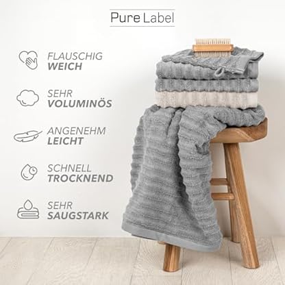 Pure Label Waschlappen - 10er-Pack 16x21cm aus 100% Baumwolle - saugstark, schnelltrockend & weich - Waschhandschuh mit Anhängeschlaufe - Oeko-TEX Zertifiziert - Dunkelgrau – Bild 6