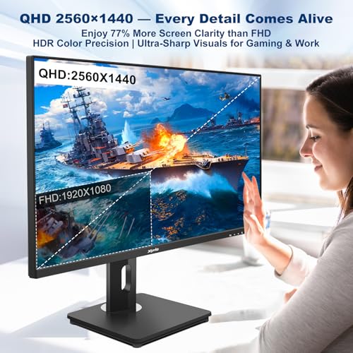 Image of Touch Screen Monitor, Touchscreen Monitor 27'' QHD 2560x1440 100Hz, Touch Screen Monitors w / 10-Point Touch, Built-in Speakers, Type C, VESA, Stylus Pen, Perfect for Bar, Gym, Business, Black