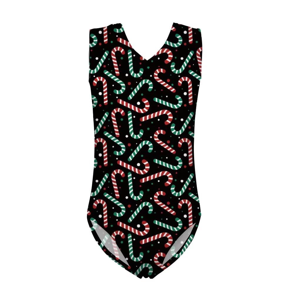 Qwefvb Girls Black Candy Cane Gymnastics Leotards For Little Tank Bodysuit Ballet Dancewear Sleeveless Athletic Dance Unitard,