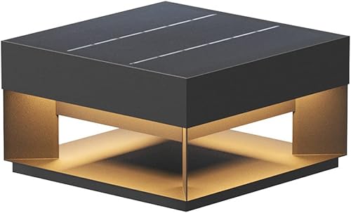 SLAWA Lámpara de poste solar cuadrada negra moderna para poste de columna, luz LED para exteriores, lámpara de tapa de columna de cubierta de