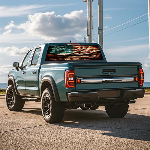 Image of Rear Window Decals for Trucks - 65x17.3 in Back Window American Flag Decals Fit Most Pickup Trucks SUV, Patriotic Car America Decals for Personalized - American Flag -33-S