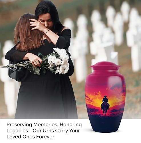 Image of Cowboy Urn - Large & Small Urns for Human Ashes Adult Male - Urn for Ashes for Women - Burial Urns (Combo - 10 inch & 3 inch, 3 Pcs)
