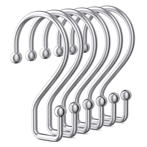 Goowin Chrome Metal Shower Curtain Hooks Rings, S Shape Metal Shower Curtain Rings Rust Proof Shower Curtain Hangers, Heavy-Duty Multi-Functional Shower Hooks for Shower Curtain, Chrome, 12 Pack