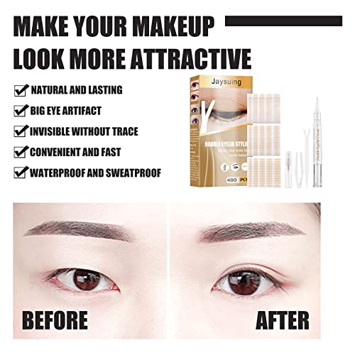 Eyelid Tape, Double Eyelid Stickers, Instant Invisible Double Eyelid Tapes, Droopy Eyelid Lifter Strips with Styling Glue, Big Eye Tools with Fork Rods & Tweezers - Thumbnail 4