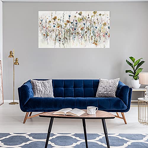 Fine Art Canvas Watercolor Wildflowers Canvas Print By Artist Studio Arts For Living Room, Bedroom, Bathroom, Kitchen, Office, Bar, Dining & Guest Room - Ready To Hang - 40Inw X 21Inh, 40 In X 21 In (W X H) #TOP3