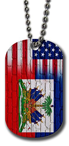 ExpressItBest Aluminum Dog Tag Necklace and Key Ring - Flag of Haiti (Haitian) - Bricks/USA