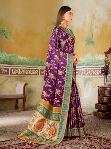 Image of Glory Sarees Women's Luxurious Dola Pure Silk Original Saree Position Print Work Madhubani Inspired Motifs Banarasi Kanjivaram Style Saree With Blouse Piece (Elegant101 Parent)