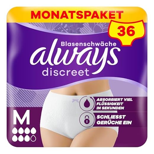 Sensalou Inkontinenz Windeln Erwachsene Männer Frauen Größe M (22) - Windelhosen 9 Always Discreet Inkontinenz-Höschen Plus Monatspaket bei Blasenschwäche, Größe M, 36 Höschen (4 Packungen x 9 Stück)
