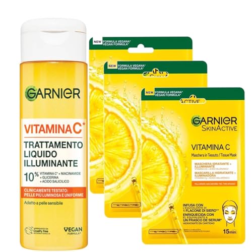 Garnier SkinActive Vitamina C Líquido Iluminador con un 10% de Vitamina C, Niacinamida, Glicerina y Ácido Salicílico. Ilumina, hidrata y suaviza. Apto para pieles sensibles 120 ml
