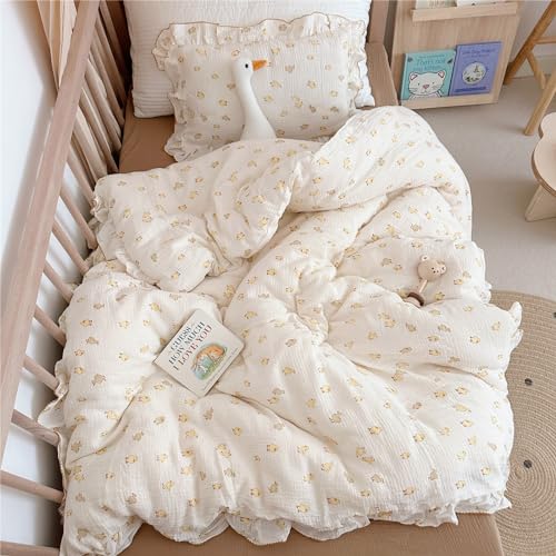 Image of BuLuTu Baby Duckling Print Duvet Cover 47x59 Inch, Soft Muslin Duvet Cover for Boys Girls Crib Bedding Gift for Toddlers, Duck Print (Pillowcase Not Included)