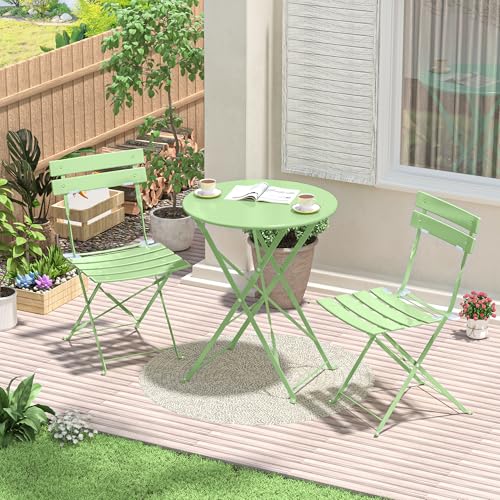 RELAX FIELD Gartenmöbel Set Wetterfest, Balkonmöbel Set 3 Teilig für Kleinen Balkon, Bistrotisch mit 2 Stühlen, Bistro Set Klappbar, Grün