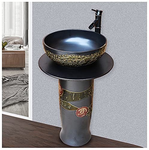 GLJTUO Baños Lavabo De Pedestal De Lujo De Cerámica Fregadero Redondo Independiente Fregadero De Lavabo De Pedestal Lavabo De Cerámica De Arte Independiente para Interior Y Ext(D)