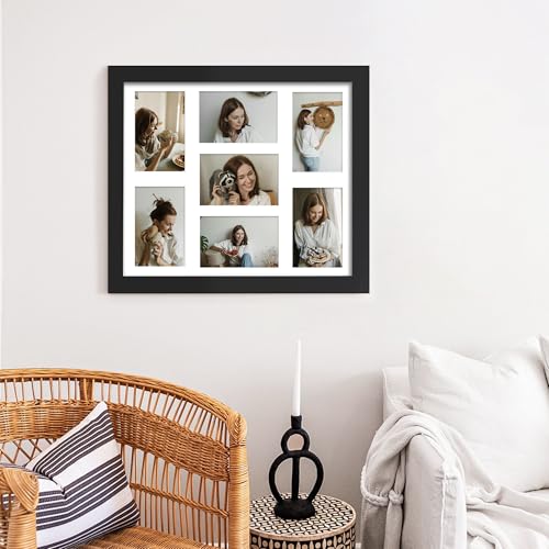 Image of DUENPY 15x17 Collage Picture Frame 4x6 Collage Picture Frame Displays Seven 4x6 inch Photos or 15x17 (Without Mat) for Available Horizontal Wall Mounting Display and Vertical Black