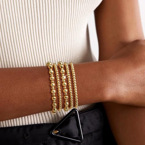 Wowshow Gold Bracelets - 14K Gold Plated Stackable Bead Bracelet Set for Women4