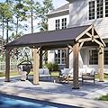 Aoxun 12' X 16' Wood Gazebo, Outdoor Hardtop Gazebo with Galvanized Steel Gable Roof, Patio Permanent Wooden Pavilion, for Deck, Backyard, Cedar Wood