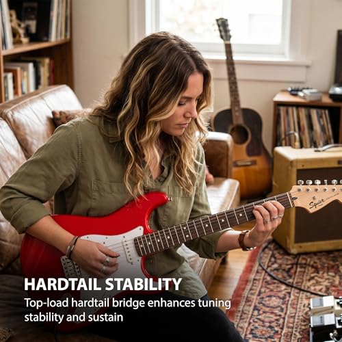 Image of Fender Squier Sonic Stratocaster HT - Torino Red Bundle with Mustang Micro Headphone Amp, Cable, Tuner, Strap, Picks, and Austin Bazaar Instructional DVD