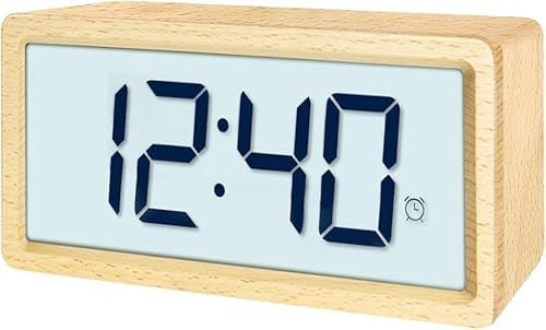 Miniatura 1 de everwood Relojes despertadores digitales de madera para dormitorios con función de repetición LCD de gran número, batería de reserva operada