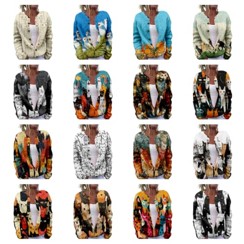 Cat Sweaters for Women Cute Button Up Cardigan Oversized 2024 Fall Fashion Crewneck Dressy Trendy Tunic Sweater3