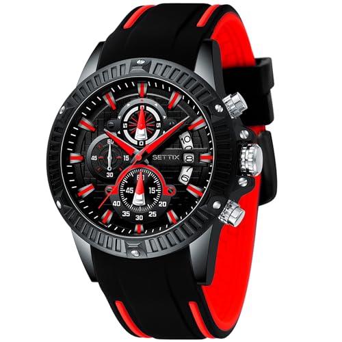 SETTIX, Reloj Hombre, Analógico, Correa de Silicona, Movimiento de Cuarzo, Ancho de Caja 47mm, Resistente al Agua 30m Profundidad, 111 Gramos (Predator Black)