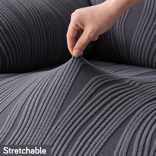 Image of HOKIPO 1 Seater Sofa Cover - 200 GSM Premium Jacquard Stretchable Fully Covered Slipcover,' Nestiva Series' Porpoise Grey (NEW2-AR-5307-GRY)