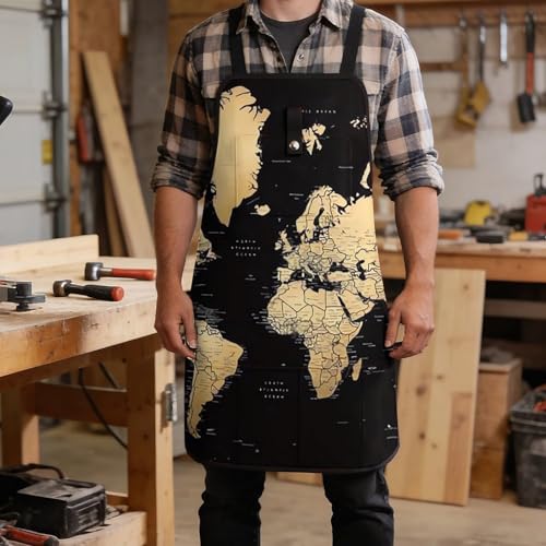 Delantal de trabajo con mapa mundial y 8 bolsillos ajustable unisex miniatura 5