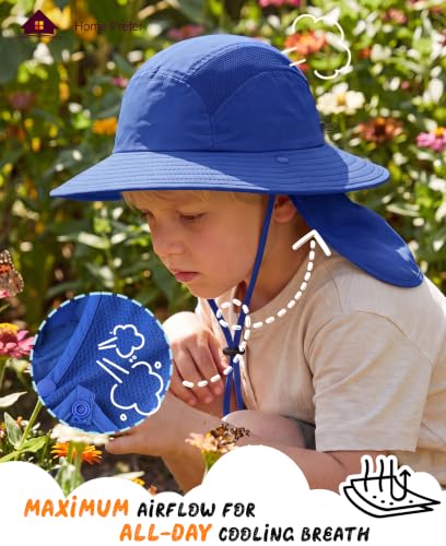 Image of Home Prefer UPF 50+ Boys Sun Hat with Neck Flap Wide Brim Summer Beach Bucket Hat for Boys Girls Toddler Kids Safari Hat