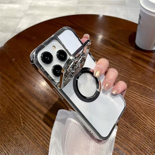 Coque silicone iPhone 14 Pro Max transparent support objectif étui de charge magnétique Argent