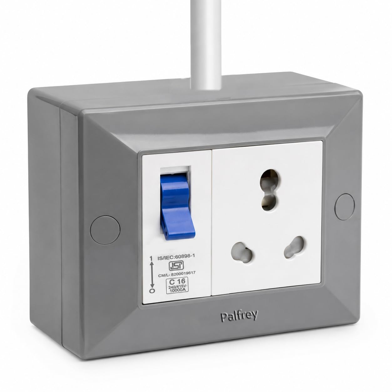 Palfrey 16A Extension Board with Safety Shutter, 16A MCB & 3 Pin Plug | Heavy Duty Power Extension Socket for Microwave, Refrigerator, Geyser | 1.5 Sqmm 3 Core Cable | Grey (15 Meter)-image-42