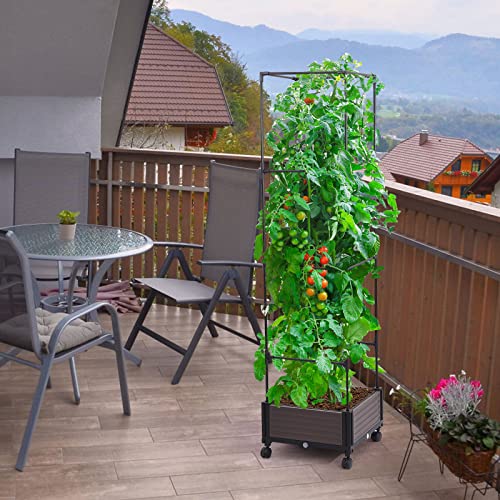 Wnvivi Macetas elevadas para jardín con enrejado, macetas elevadas independientes para plantas trepadoras, macetas de pie para frutas y verduras con ruedas (160 cm)