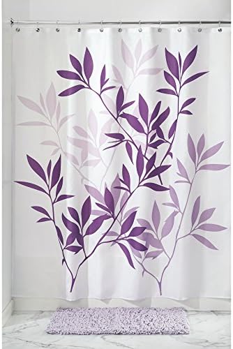 iDesign Leaves Shower Curtain, Polyester Bathroom Curtain With Leaf Motif, Violet, 180-cm by 180-cm