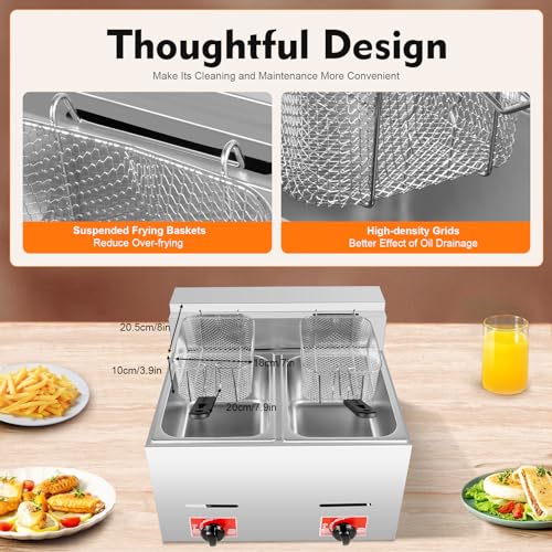 Gudbywxb 12L Commercial Propane Deep Lpg Fryer Countertop Stainless Steel Gas Fryer With 2Baskets+ 2 Lids For Commercial And Household thumb #8