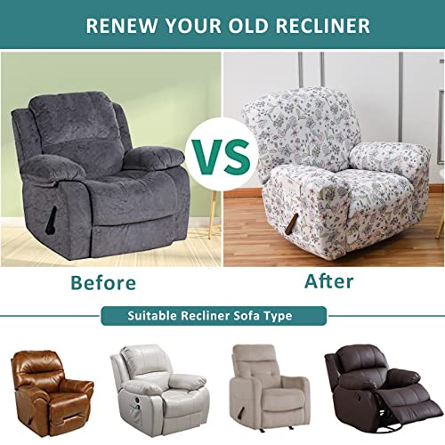 Niluoh Recliner Cover 4 Pieces Stretch Printed Lazy Boy Recliner Chair Covers Floral Patterned Recliner Sofa Slipcover With Handle Hole Anti-Slip Fitted Furniture Protector With Storage Pockets, Z4 #TOP4