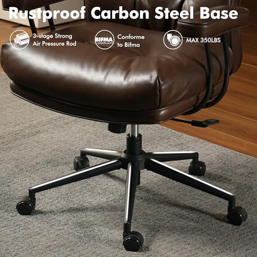 Image of High Back Executive Office Chair with Comfortable Deep Seat,Brown PU Leather Modern Office Chair,Ergonomic Big and Tall Computer Desk Chair with Lumbar Support(Dark Brown)