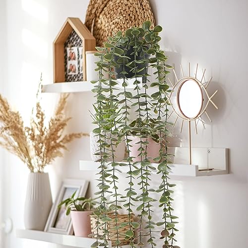 Veryhome 2Pack Artificial Hanging Plants in Potted Eucalyptus Fake Vines Faux Greenery Fake Plants Artificial Eucalyptus Vine in Pot for Wall Room Indoor Outdoor Decoration(Green) - Image 4