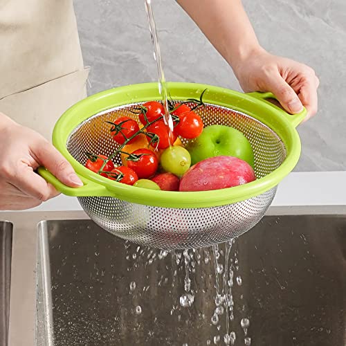 Popgrade 3Pack Stainless Steel Colander With Handle And Legs, Large Metal Strainer For Pasta, Spaghetti, Veggies, Fruits, Noodles, Kitchen Food Mesh Colander, Green #TOP5