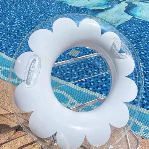 ZOUZJUN 浮き輪 90cm 100cm 便利な持ち手付き かわいい白い花 浮輪 フロート大人用 大きい 半透明の色の浮き具 キラキラ スイミング 海 プール 海水浴 ビーチ 夏休み 海外 旅行 アウトドア レかわいい強い浮力空気漏れしにくい (100