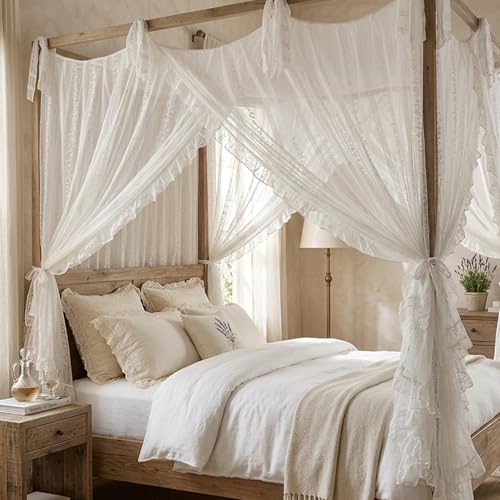 Dosel de Cama Blanco Estilo Princesa Francesa con 3 Aberturas 6