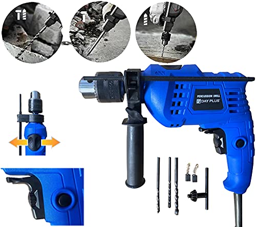 Trapano a percussione, 850 W, 3000 giri/min, velocità variabile, trapano con mandrino in metallo da 13 mm, martello per legno, acciaio, cemento